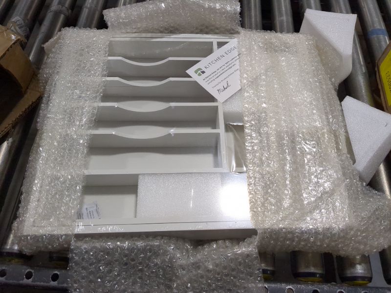 Photo 1 of KitchenEdge Premium Silverware, Flatware and Utensil Organizer for Kitchen Drawers, Expandable 15 to 25 Inches Wide, 10 Compartments, Food-Safe Contract Grade White Finish 100% Sustainable Bamboo Wood From 14" to 25" wide White Bamboo