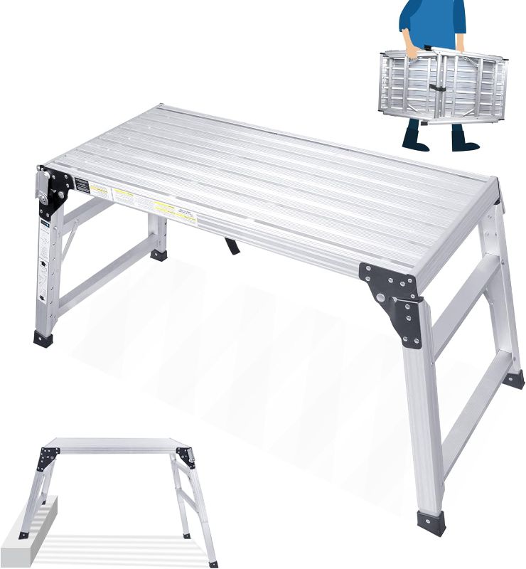 Photo 1 of Adjustable Work Platform with 330 lb Duty Rating, Portable Folding Aluminum Step Ladder, Ideal for Washing Vehicles, Cleaning Windows, Decorating, etc.