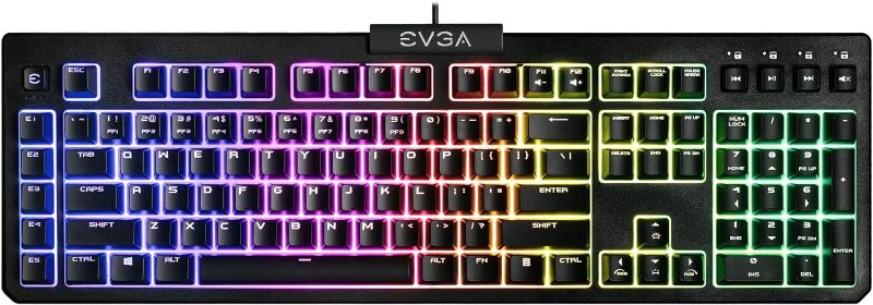 Photo 1 of EVGA Z12 RGB Gaming Keyboard, RGB Backlit LED, 5 Programmable Macro Keys, Dedicated Media Keys, Water Resistant, 834-W0-12US-KR, Black
