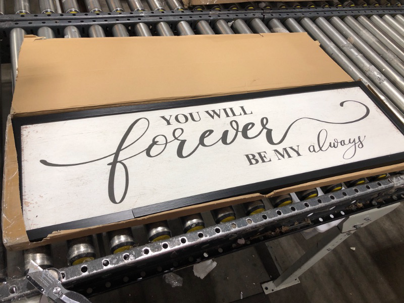 Photo 2 of You Will Forever Be My Always Sign: Inspirational Quotes Master Bedroom Signs Wall Decor Above Bed Framed Hanging Wall Plaques 12" x 40",Modern Farmhouse Family Signs Rustic Wall Art You Will Forever Be My Always 12"x40"