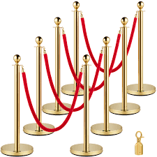 Photo 1 of Wesiti Stainless Steel Stanchion Post Queue, 5ft Red Velvet Rope Red Carpet Ropes and Poles Stanchions and Velvet Ropes Gold Stanchions with Red Rope Crowd Control Barriers for Party Supplies (8Pcs)