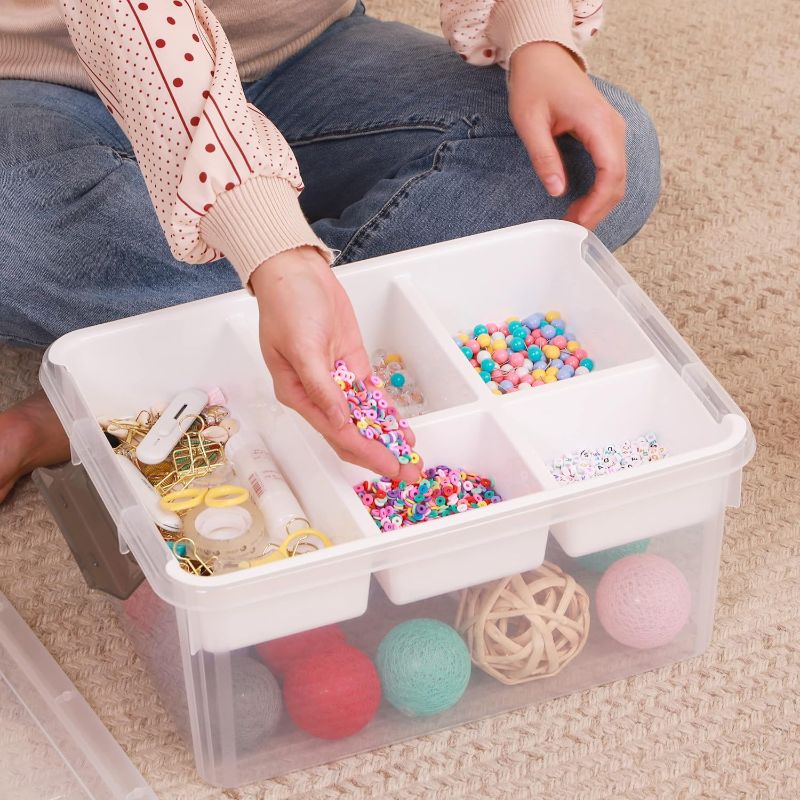 Photo 1 of Citylife 17 QT Plastic Storage Box with Removable Tray Craft Organizers and Storage Clear Storage Container for Organizing Bead, Tool, Sewing, Playdoh
