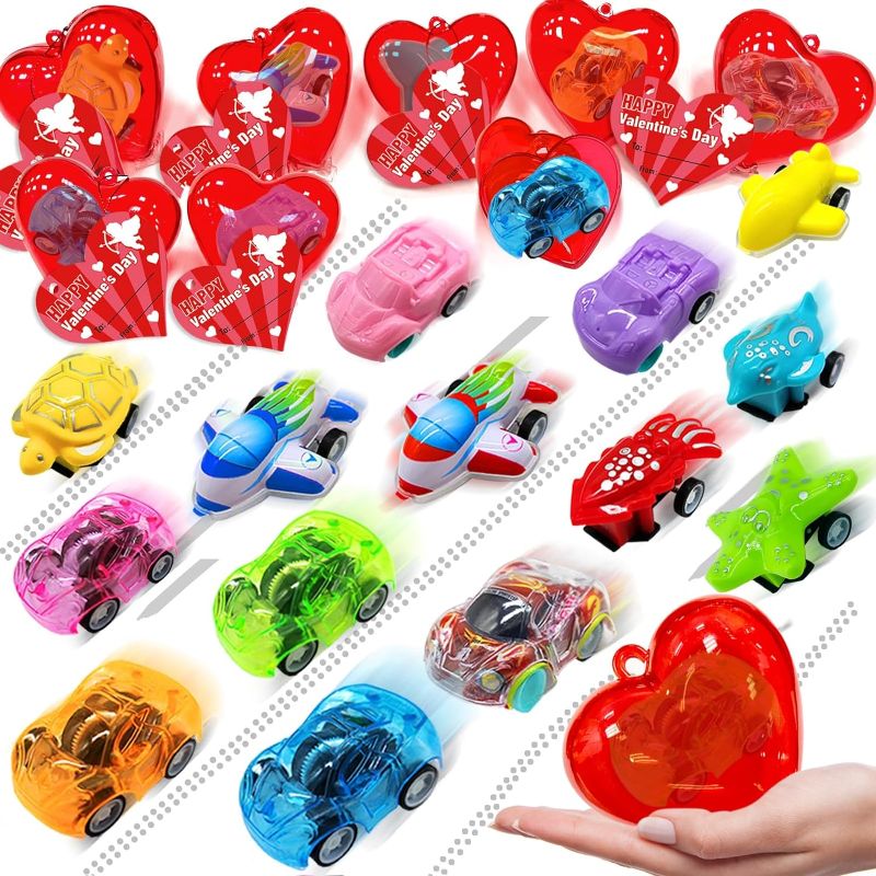 Photo 1 of [ Filled Heart Box ] 28 Pack Valentines Day Gifts for Kids 28 Different Pull Back Car Toys with 28 Valentine Cards for Kids Classroom Exchange Gifts School Prize Boys Girls Valentines Party Favors
