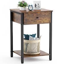 Photo 1 of Ecoprsio Nightstand Industrial End Table Side Table with Drawer and Storage Shelf Wood Night Stand Rustic Bedside Table for Bedroom, Living Room, Sofa Couch, Hall, Easy Assembly
