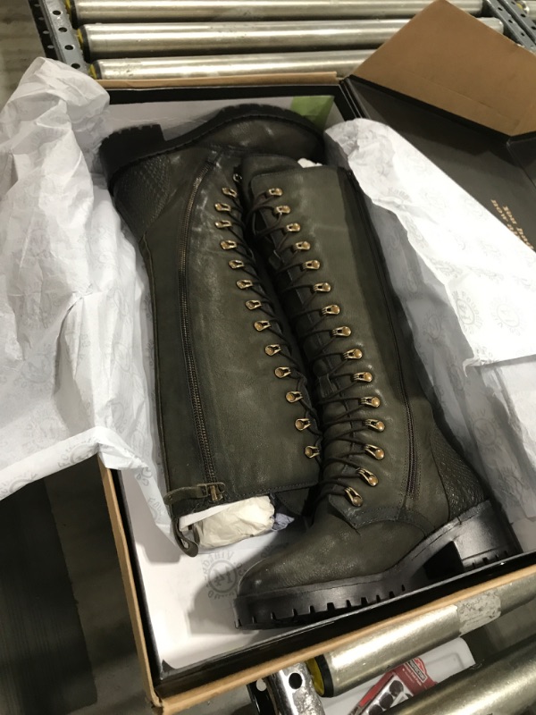 Photo 2 of Vintage Foundry Co. Women's Naomi Handmade Mid Calf Boots w Adjustable Single Strap Laces  (6.5 Army Green/Dark Olive)