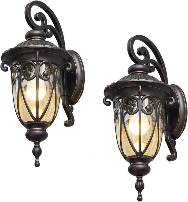 Photo 1 of 18" Outdoor Porch Light with Wall Mount, Antique Bronze Wall Lantern for House Front Door, 2 Pack Exterior Wall Sconce with Clear Seeded Glass Shade for Garage
