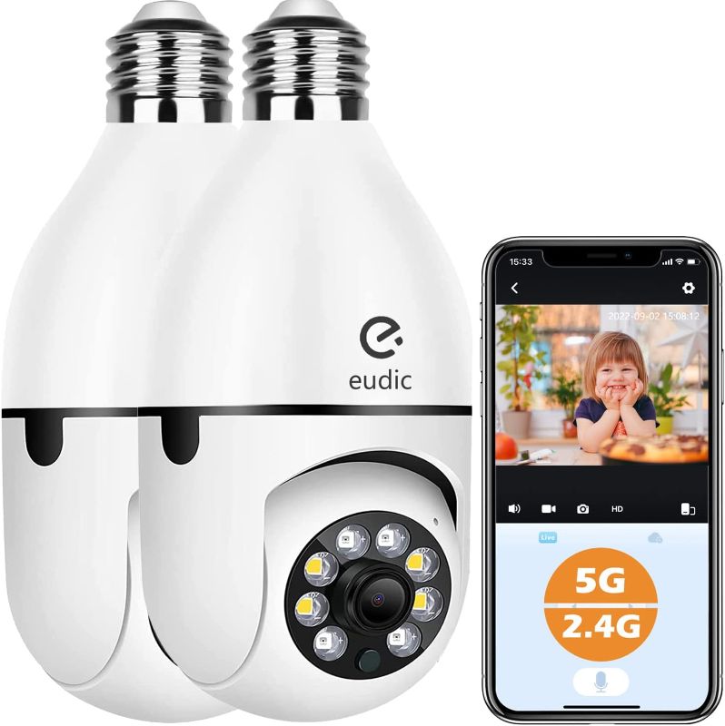 Photo 1 of Light Bulb Security Camera 2 Pack,Free Cloud Storage 1080P 2.4G / 5G WiFi Home Surveillance Cam 360 Degree Pan,Tilt Panoramic,Motion Detection, Color Night Vision, Two Way Talk, Indoor Outdoor

