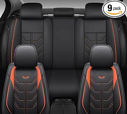 Photo 1 of Csidy02 Leather car seat Covers, Comfortable 5-Seater Full Set, Suitable for Most Cars, SUVs, Pickup Trucks. Suitable for All Seasons, Universal Type (Black and Orange)

