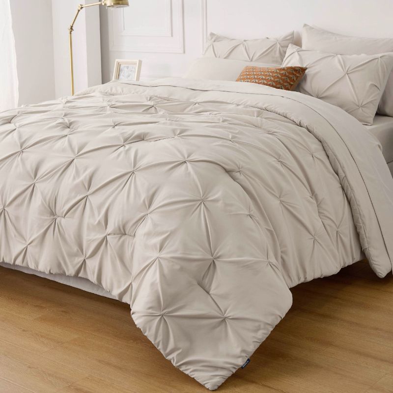 Photo 1 of Bedsure Beige Comforter Set Queen - Bed in a Bag Queen 7 Pieces, Pintuck Bedding Sets Beige Bed Set 