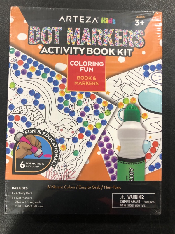 Photo 2 of Arteza Kids Dot Markers and Activity Book, 6 Nontoxic Bingo Daubers, 50-Page Fun Coloring Book, Educational School Supplies, Birthday Gifts Coloring Fun