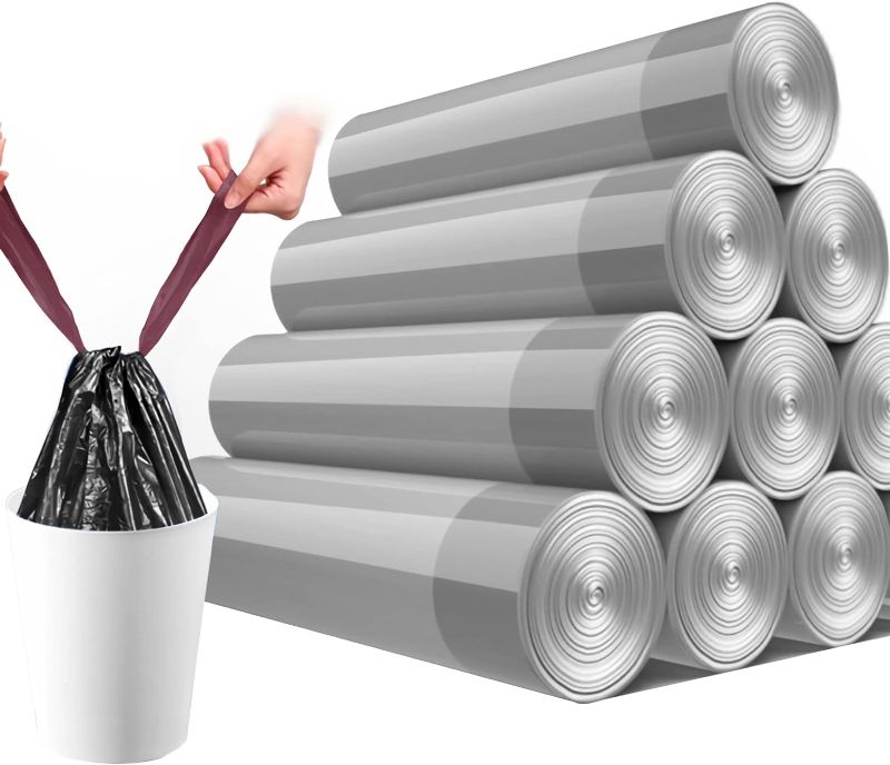 Photo 1 of 4 Gallon Small Trash Bags Drawstring,for Kitchen Bathroom Yard Office Car Unscented Plastic Silver Trash bags, Fit 10-13 Liter Trong Small Drawstring Trash Bags Can Bin Liners 150 Count Silver 10 Count (Pack of 150)