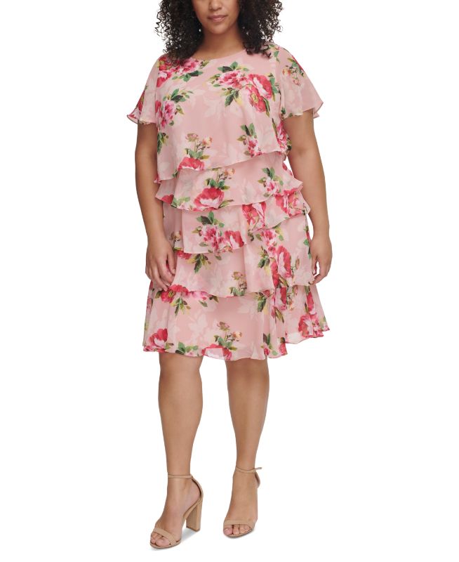 Photo 1 of (22W) Jessica Howard Women's Style Layered Ruffle Butterfly Sleeve Printed Chiffon 22 Plus Blush