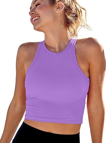 Photo 1 of (XL) AngiMelo Women's Sports Bra Workout Crop Top Padded Yoga Gym Tank Sleeveless Running Shirts Racerback Beige Sports Bra 