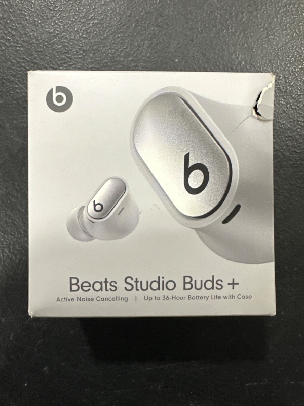 Photo 1 of Beats Studio Buds + | True Wireless Noise Cancelling Earbuds, Enhanced Apple & Android Compatibility, Built-in Microphone, Sweat Resistant Bluetooth Headphones, Spatial Audio - Cosmic Silver Cosmic Silver Studio Buds + Without AppleCare+ FACTORY SEALED BO