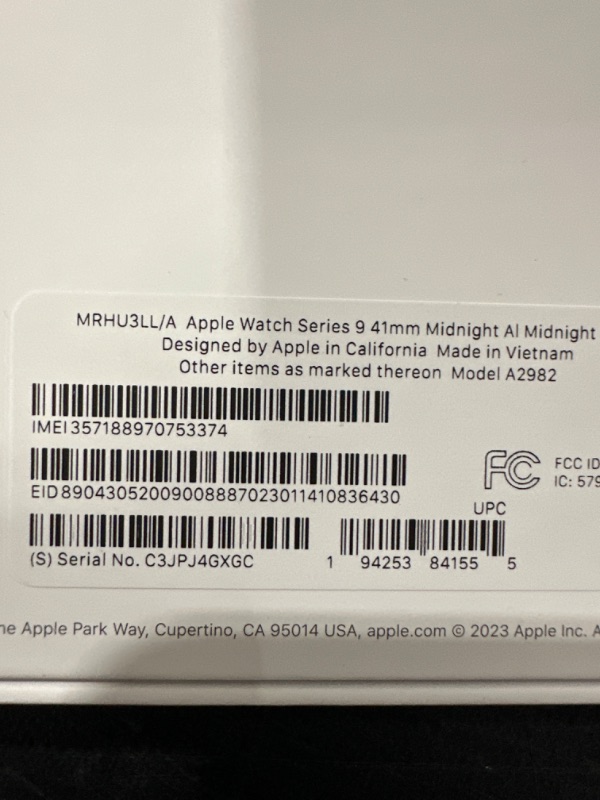 Photo 2 of Apple Watch Series 9 GPS + Cellular 41mm Midnight Aluminum Case with Midnight Sport Loop- FACTORY SEALED BOX. 