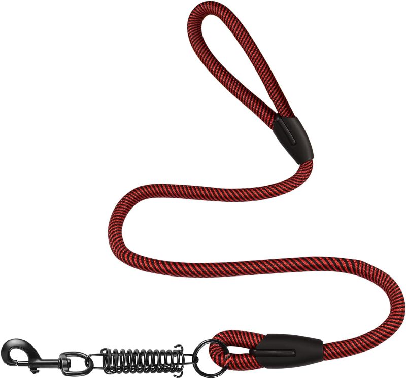 Photo 1 of YAODHAOD 3.7FT Heavy Duty Dog Leash with Shock Absorbing Spring and Metal Swivel Hooks for Outdoor,Yard and Camping for Small Medium Large Dog (Red)