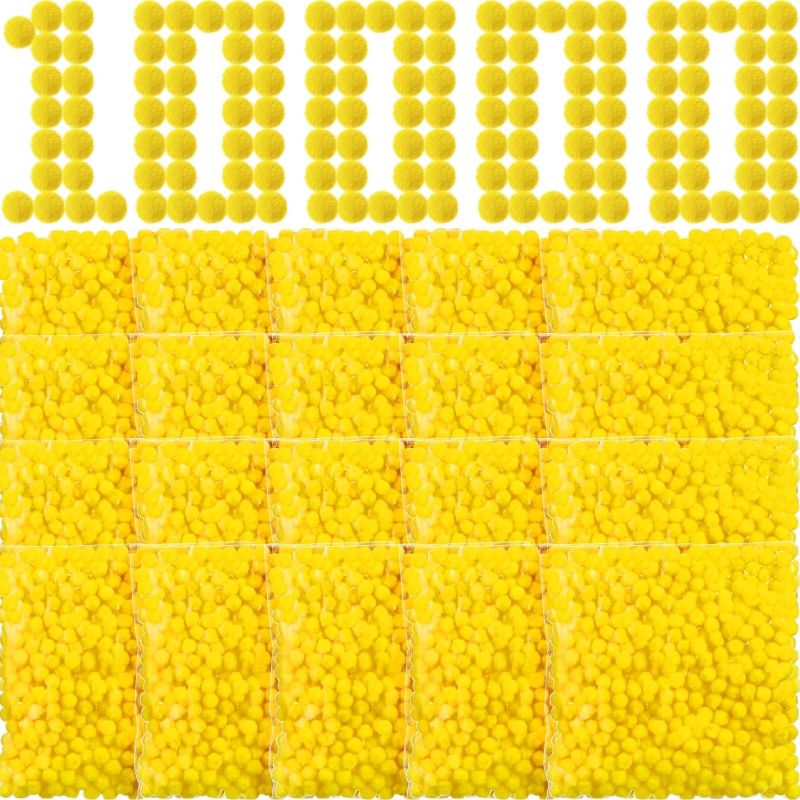 Photo 1 of 10000 Pieces 1cm Colored Pom Poms for Crafts Fuzzy Craft Pompoms Balls for DIY Creative Crafts Decorations (Yellow)