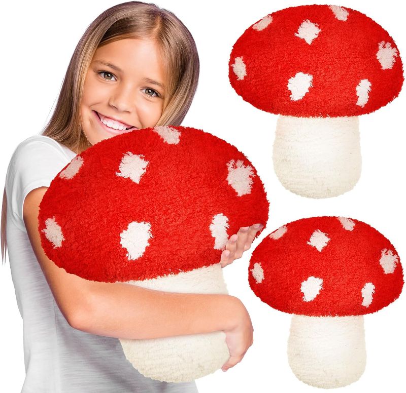 Photo 1 of 2 Pcs Mushroom Throw Pillow Tufted Mushroom Cushion Mushroom Shaped Throw Pillow 15 in for Bed, Home Car, Fun Mushroom Decorations