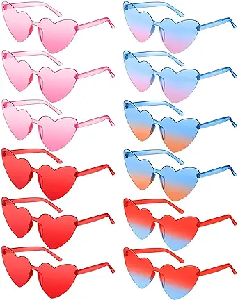 Photo 1 of 12Pairs Heart Sunglasses for Women Colored Heart Shaped Glasses Pack Fun Sunglasses Bulk for Party Favor