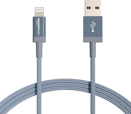 Photo 1 of Amazon Basics 2-Pack USB-A to Lightning Charger Cable, Nylon Braided Cord, MFi Certified Charger for Apple iPhone 14 13 12 11 X Xs Pro, Pro Max, Plus, iPad, 6 Foot, Dark Gray (2pk)
