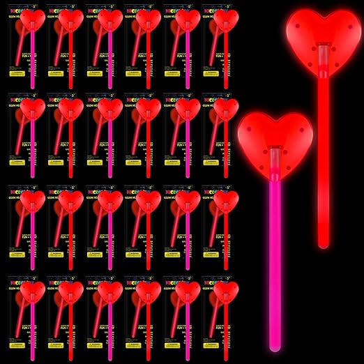 Photo 1 of 24 Pcs Heart Glow Sticks for Proposal Engagement Anniversary Decorations Red Pink Light Stick Set Glow in The Dark Valentines Wands for Gift Birthday Party Supplies Favors Goodie Bag Fillers
