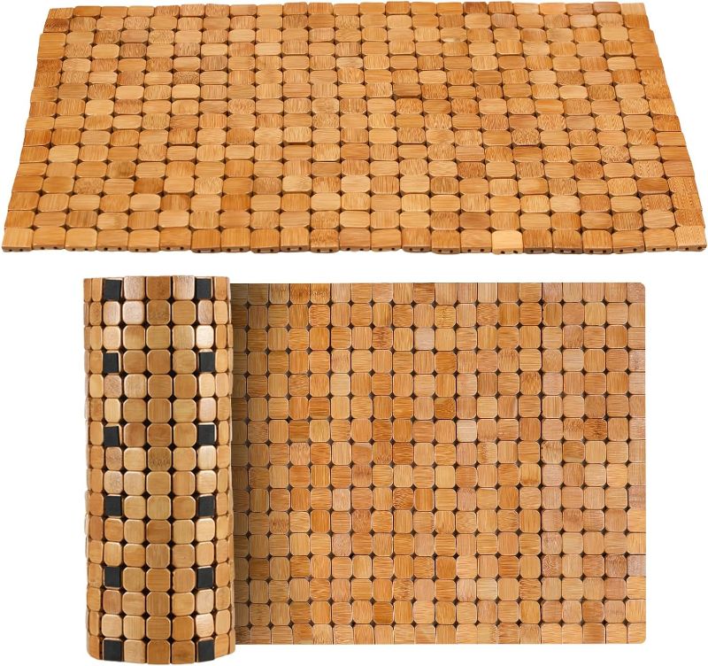 Photo 1 of 2 Pcs Bathroom Bamboo Bath Mat Bathtub Non Slip Bamboo Shower Mat Floor Wooden Bamboo Rug Waterproof Wood Rug Bathmat for Bathroom Accessories Spa Kitchen Outdoor (16 x 24 Inch)