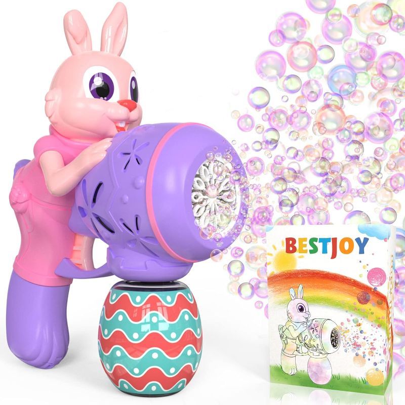 Photo 1 of BestJoy Easter Basket Stuffers for Toddlers 1-3 - Easter Gifts Bunny Bubble Gun for Girls, Pink Automatic Bubble Machine for Kids Ages 4-8, Outdoor Easter...
