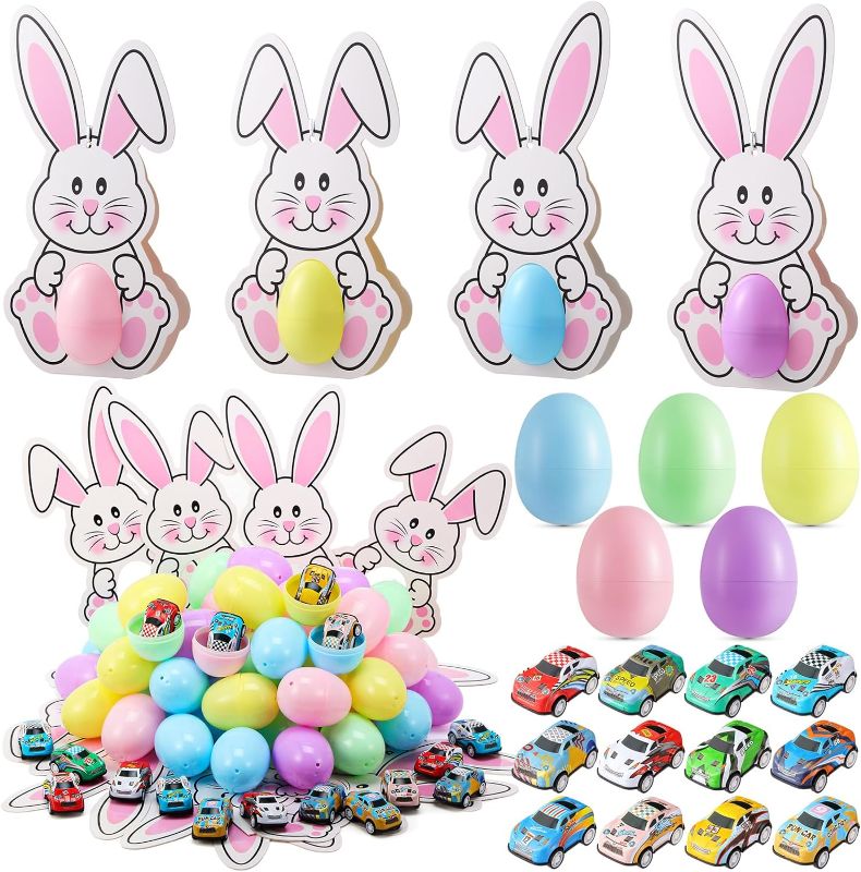 Photo 1 of 180 Pcs Easter Eggs Filled with Racing Cars and Bunny Cards 2.56 Inch Easter Egg Basket Stuffers Surprise Easter Eggs Bulk for Boys Girls Kids Easter Party Favors Supplies, Not Prefilled 