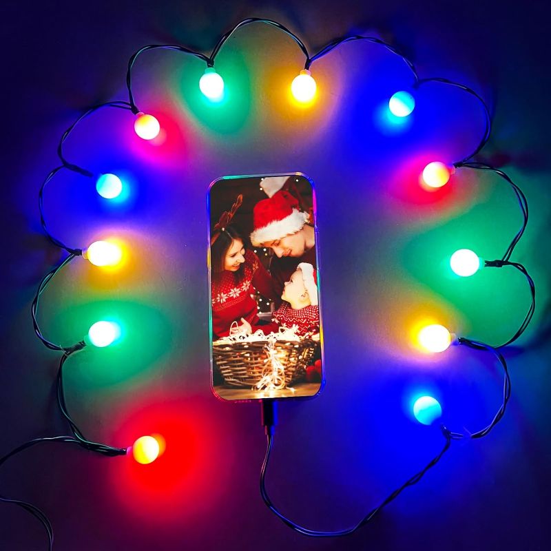 Photo 1 of Eliteemo Festive LED Christmas Lights Up Phone Charging Cable, Green USB and Bulb Charger Cord, 12 LED Lights 50 inch, Compatible with Phone 5~14 Series (Ball) 