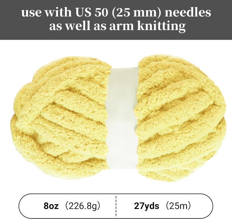 Photo 1 of  Chunky Chenille Yarn for Crocheting & Knitting, 27yds 8 oz Each Skein Soft Fluffy Kitting Yarn Set, Thick Velvet Plush Yarn for Handcrafts Weaving Making Blankets, Bright Yellow