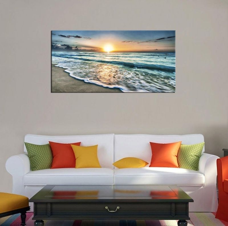 Photo 1 of LArge Canvas Wall Art for Living Room Decoration Sunset Beach Canvas Artwork Waves Nature Canvas Pictures for Bedroom Office Home Wall Decor