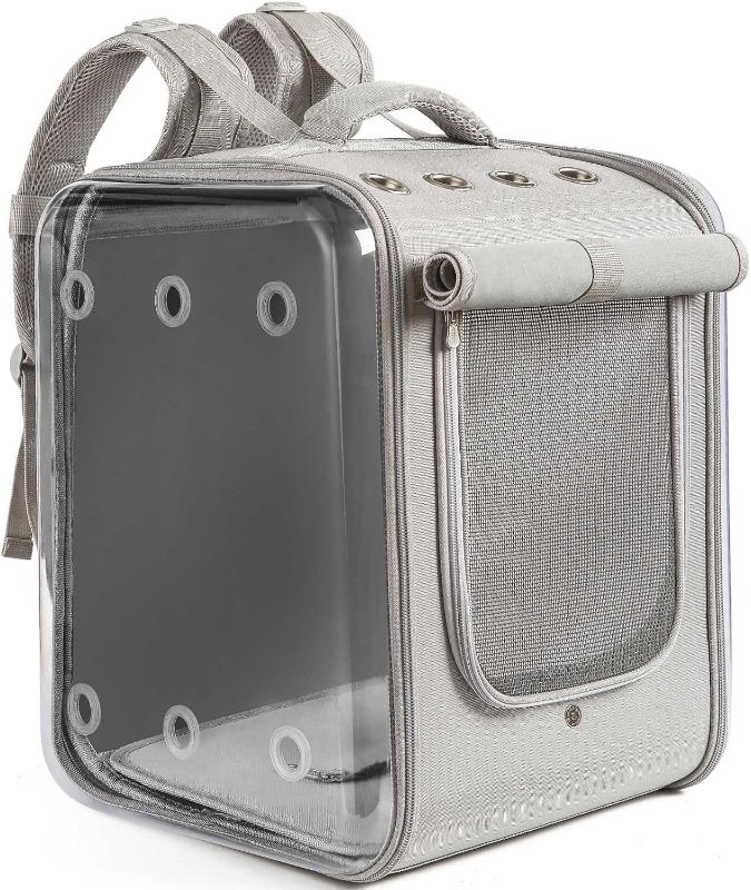 Photo 1 of Cat Backpack Carrier Large Pet Backpack Carrier, 17lbs Load-Bearing Ventilated Design Dog Backpack Carrier for Small Dogs, Sturdy Cat Bubble Backpack for Travel, Hiking & Outdoor Use, Grey

