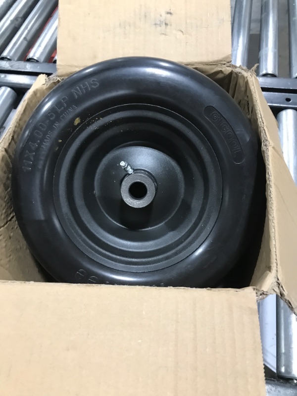 Photo 2 of 11x4.00-5” Flat Free Lawn Mower Tire and Wheel with 3/4" or 5/8" Bushings, 3.4"-4"-4.5"-5" Centered Hub, Smooth Tread Tire for Zero Turn Mowers, 2 Pcs
