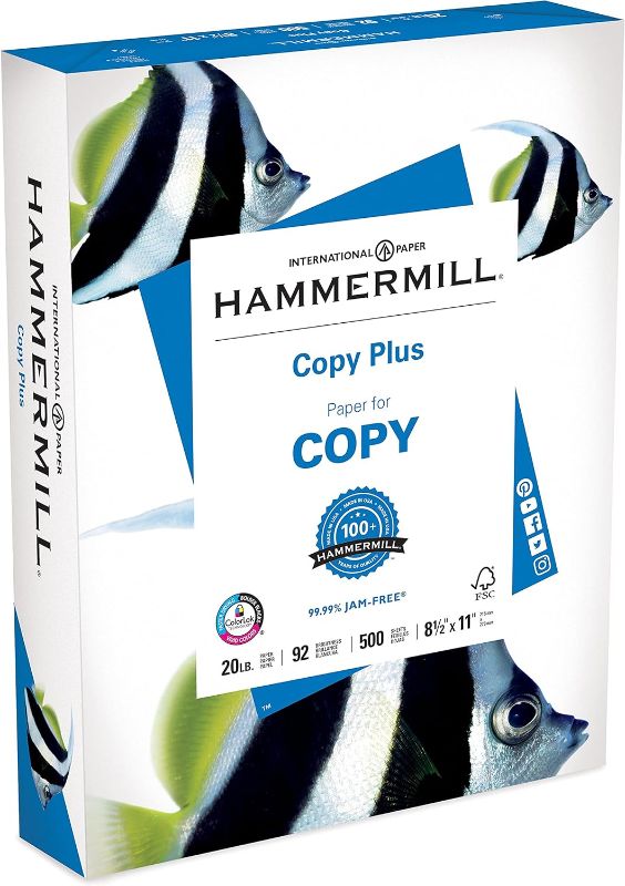 Photo 1 of Hammermill Printer Paper, 20 lb Copy Plus, 8.5 x 11 - 1 Ream (500 Sheets) - 92 Bright, Made in the USA, 105007R
