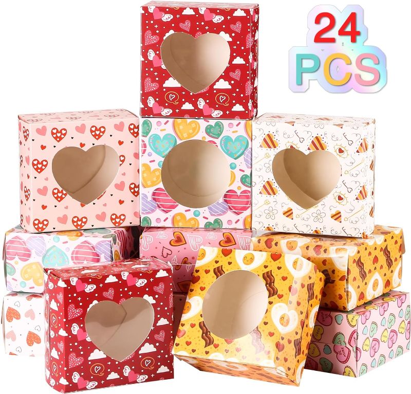 Photo 1 of 24PCS Valentines Day Bakery Treats Boxes with Clear Window,Valentine Cookie Box for Holiday Cupcake, Dessert, Chocolate,Truffle Gift Giving, School Classroom Exchange Showers Valentine's Day