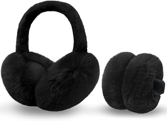 Photo 1 of Ear Muffs for Women, Foldable Winter Faux Furry Earmuffs, Adjustable Soft Ear Warmer Covers
