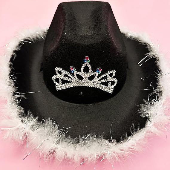 Photo 1 of   Cowgirl Hat with Tiara Feather Brim Western Hat for Women Girls Party Costume
