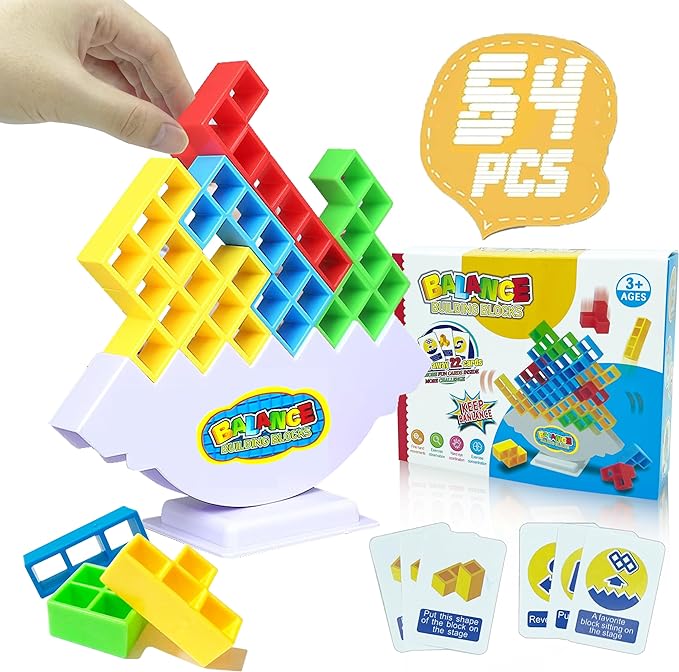 Photo 1 of 64 Pcs Tetra Tower Game Balance Stacking Blocks with 2 Base, Two Player Balancing Board Games for Kids & Adults, Team Building STEM Toys for Family, Parties, Travel
