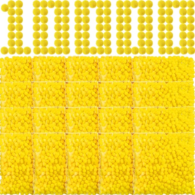 Photo 1 of 10000 Pieces 1cm Colored Pom Poms for Crafts Fuzzy Craft Pompoms Balls for DIY Creative Crafts Decorations (Yellow)
