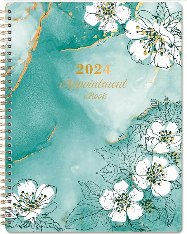 Photo 1 of 2024 Appointment Book - Daily Hourly Planner 2024, 7.9" x 9.8", Jan. 2024 - Dec. 2024, 2024 Weekly Appointment Book with 30-Minute Interval - Green
