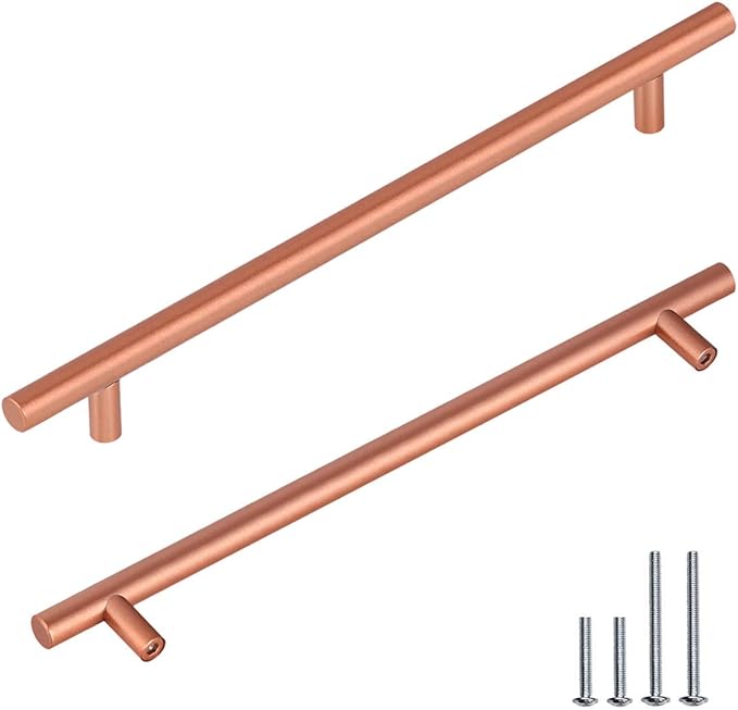 Photo 1 of 15 Pack |10" Drawer Pulls Rose Gold Cabinet Handles Copper Kitchen Door Hardware,Stainless Steel Cabinet Dresser Pull Drawer Handle Modern T Bar,Hole Centers:256mm,Diameter:12 mm
