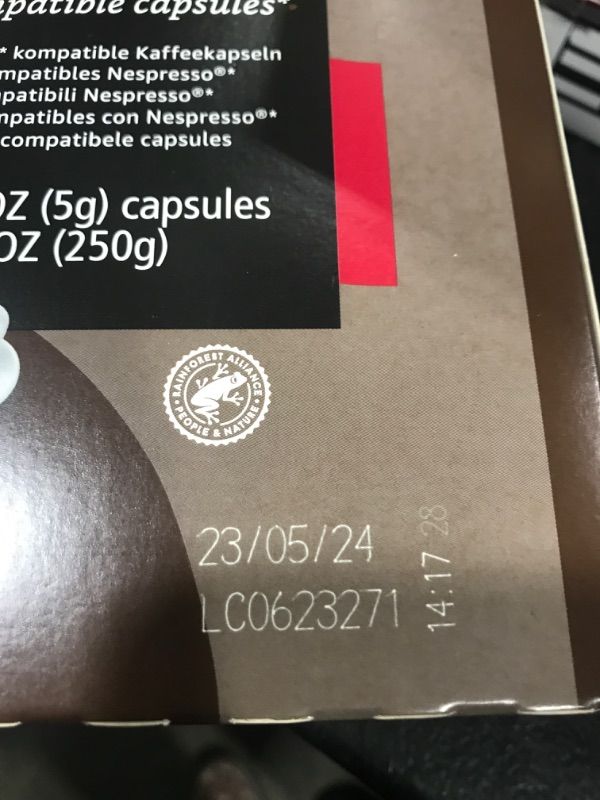 Photo 1 of Amazon Brand - Solimo Espresso Capsules, Medium Roast, Compatible with Original Brewers, Pack of 1x50 Capsule (50 count) BEST BY 05/23/2024