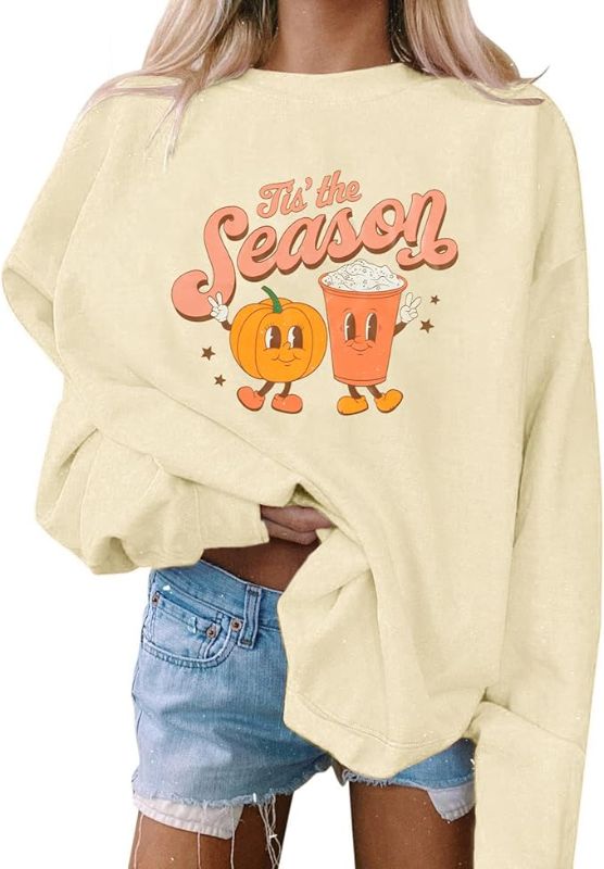 Photo 1 of LUKYCILD Fall Sweatshirts for Women Tis The Season Fall Sweatshirt Long Sleeve Pumpkin Shirt Oversized Halloween Sweatshirt SIZE M 
