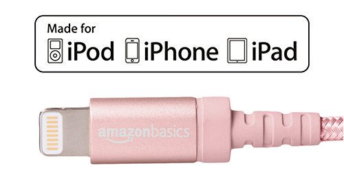 Photo 1 of AmazonBasics Nylon Braided USB a to Lightning Compatible Cable - Apple MFi Certified - Rose Gold (6 Feet/1.8 Meter)
