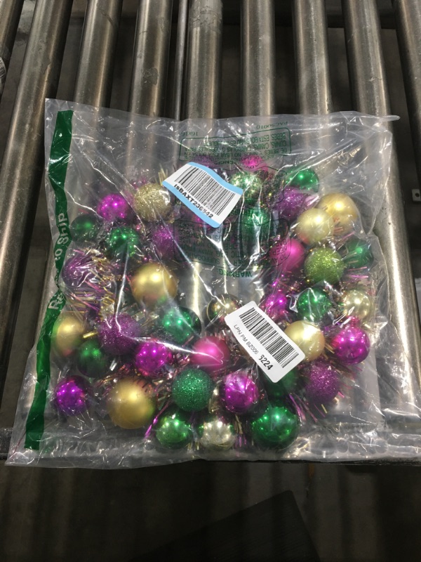 Photo 2 of 12 Inch Mardi Gras Wreath,Purple and Green Glitter Ball Wreath for Carnival Front Door and Party Decor