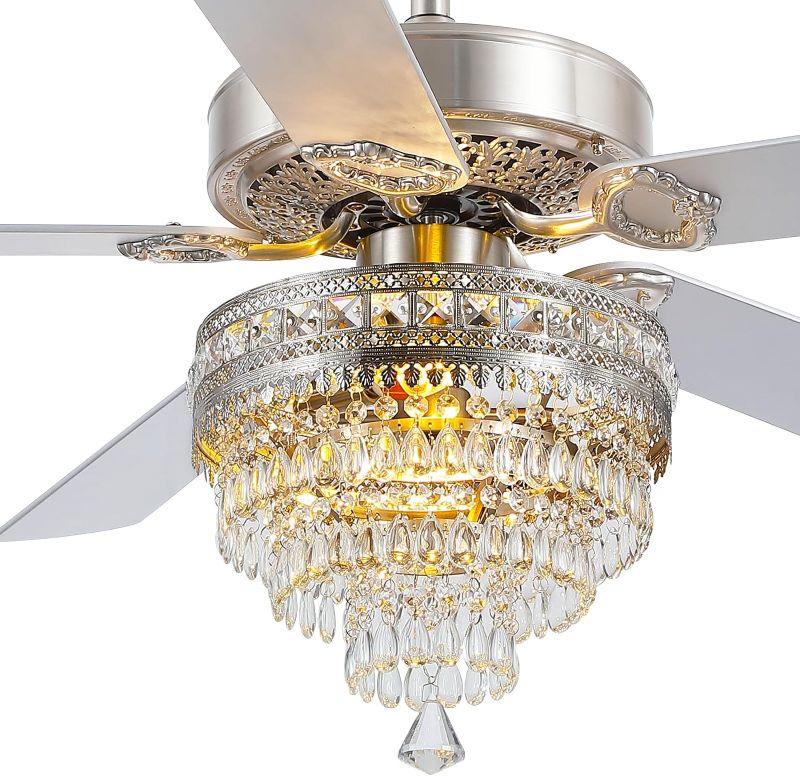 Photo 1 of Asyko Crystal Ceiling Fan Fandelier with Lights and Remote Control?52" Modern Chandelier Ceiling Fan with Reversible Blades, Silent Motor?Fandelier Ceiling Fan with Light Chrome
