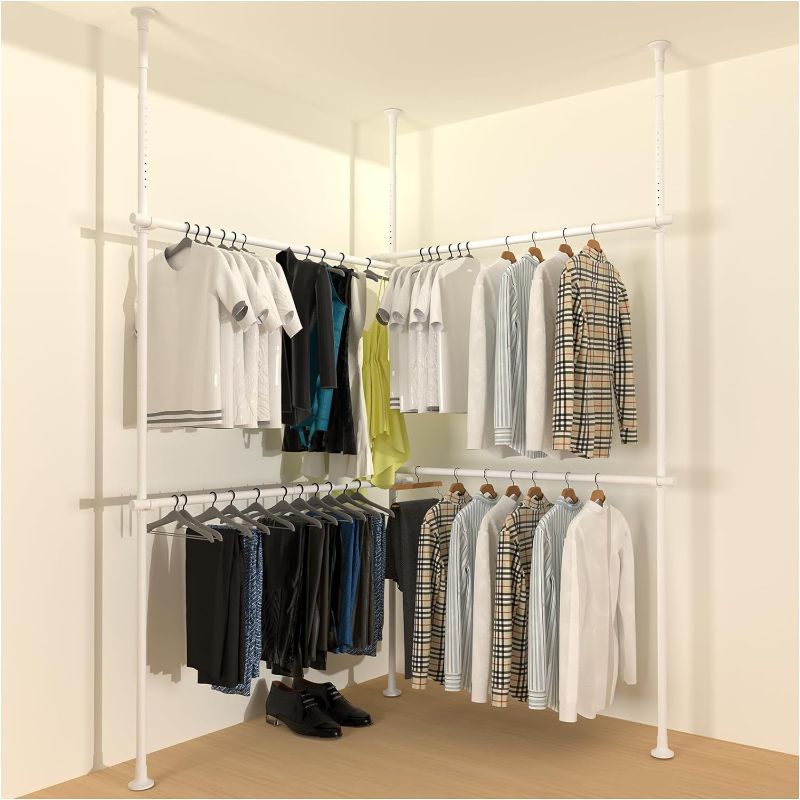 Photo 1 of Ceiling Clothes Rack, 4 Tier Adjustable Closet Shelves Free Standing Closet Organizer And Storage Free Ceiling to Floor for Hanging Clothes White
