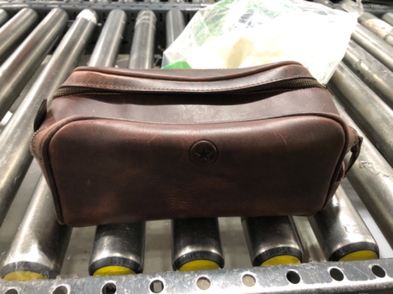 Photo 2 of 10" Premium Leather Toiletry Travel Pouch With Waterproof Lining King-Size Handcrafted Vintage Dopp Kit By Aaron Leather Goods (Walnut - Dual Zipper)