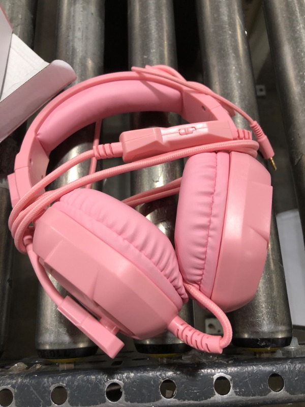 Photo 2 of Gaming Headset with Microphone for Pc, Xbox One Series X/s, Ps4, Ps5, Switch, Stereo Wired Noise Cancelling Over-Ear Headphones with Mic, RGB, for Computer, Laptop, Mac, Nintendo, Gamer (Pink)