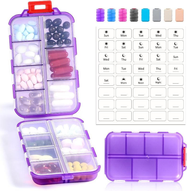 Photo 1 of (2 pack) 14 GRIDS Travel Pill Organizer Box with Labels - Travel Medicine Case Kit 